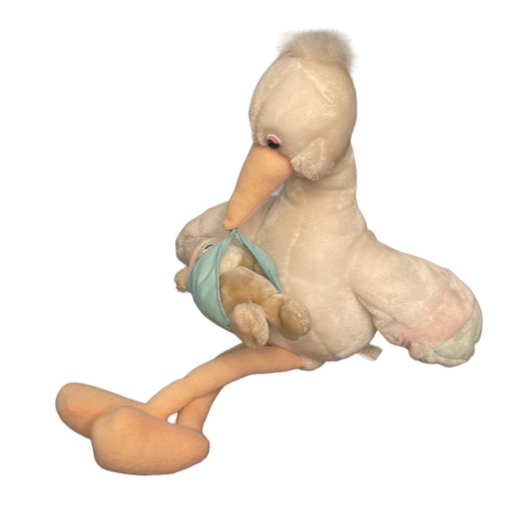 🎶 Vintage Applause Like New Animated Plush Stork w/Baby Bear “Brahm’s Lullaby”